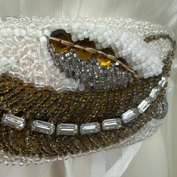 Vintage 1950s 1960s Hand Beaded Belt Ivory Brown Glass Seed Beads Small‎ main image 7